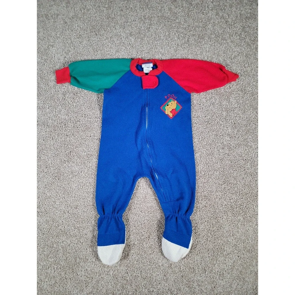 Vintage Winnie The Pooh Sleeper Footed Pajama Full Zip 18 Months Blue 90s Disney